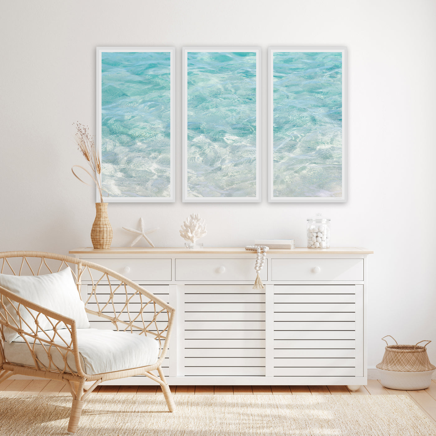 Turquoise Water - Triptych print by Cattie Coyle Photography in beach house