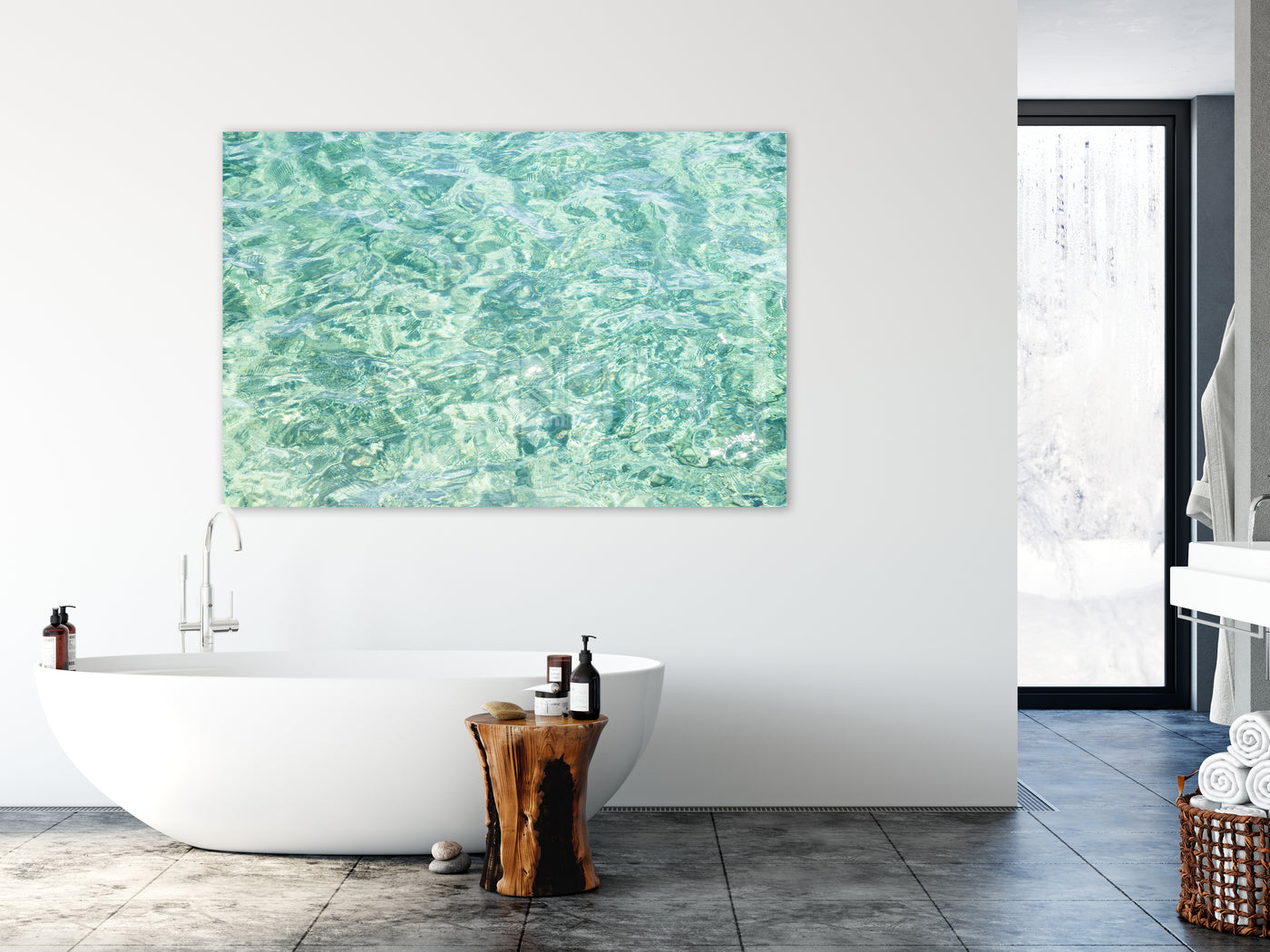 Abstract Water - Oversized acrylic glass print by Cattie Coyle Photography in bathroom
