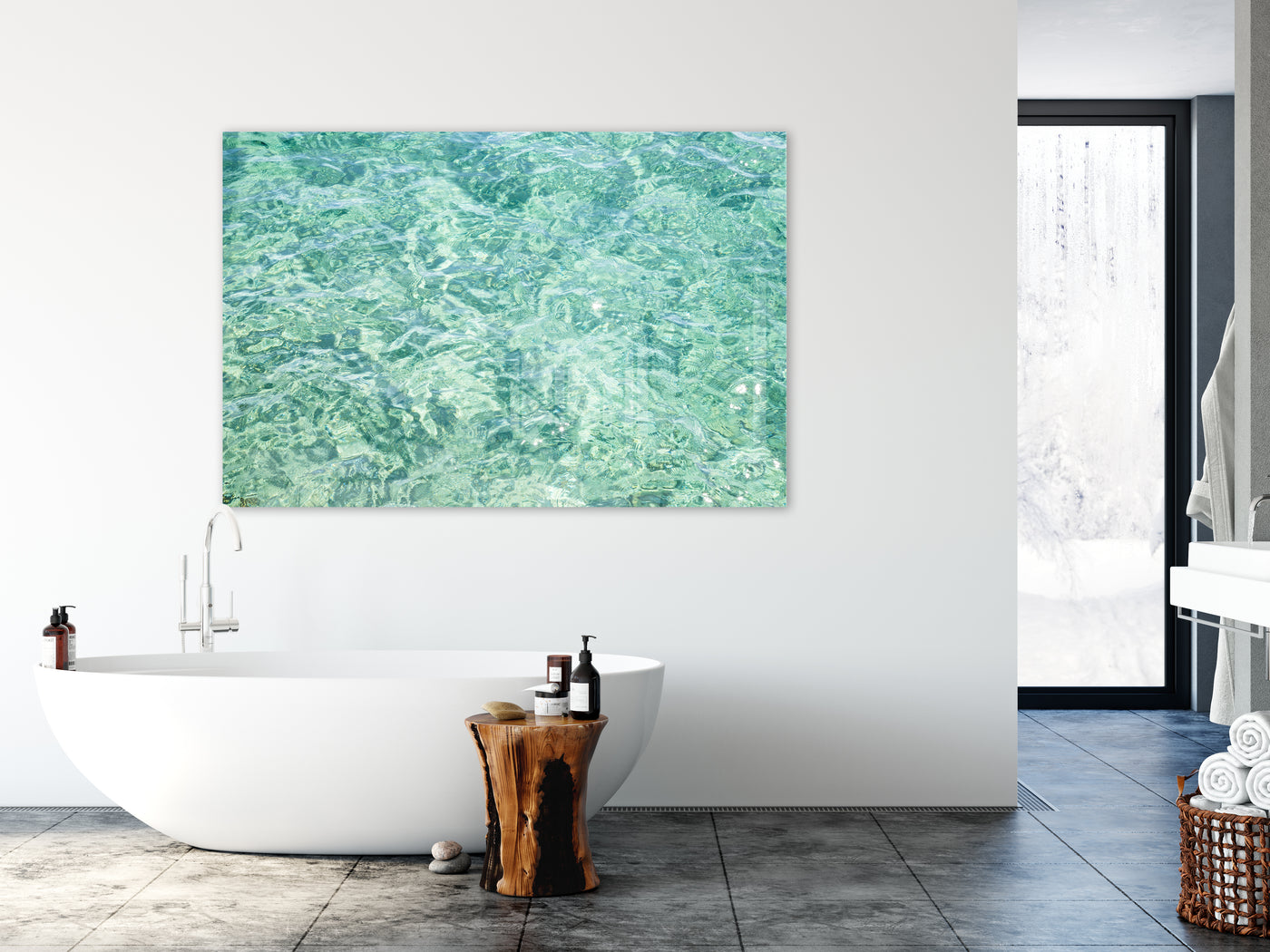Abstract Water - Oversized acrylic glass print by Cattie Coyle Photography in bathroom