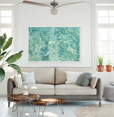 Abstract Water No 5 - Large abstract wall art by Cattie Coyle Photography above couch in living room