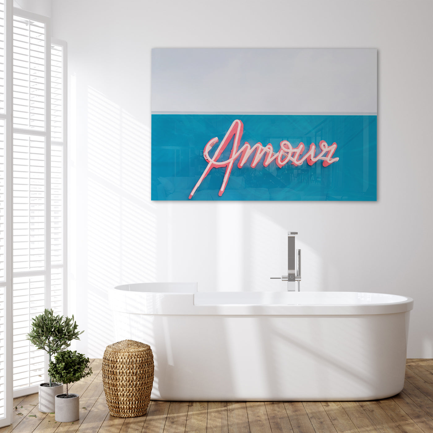 Amour - Modern acrylic glass wall art by Cattie Coyle Photography in bathroom