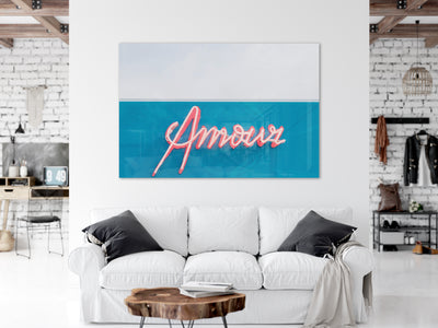 Amour - Modern acrylic glass wall art by Cattie Coyle Photography above couch