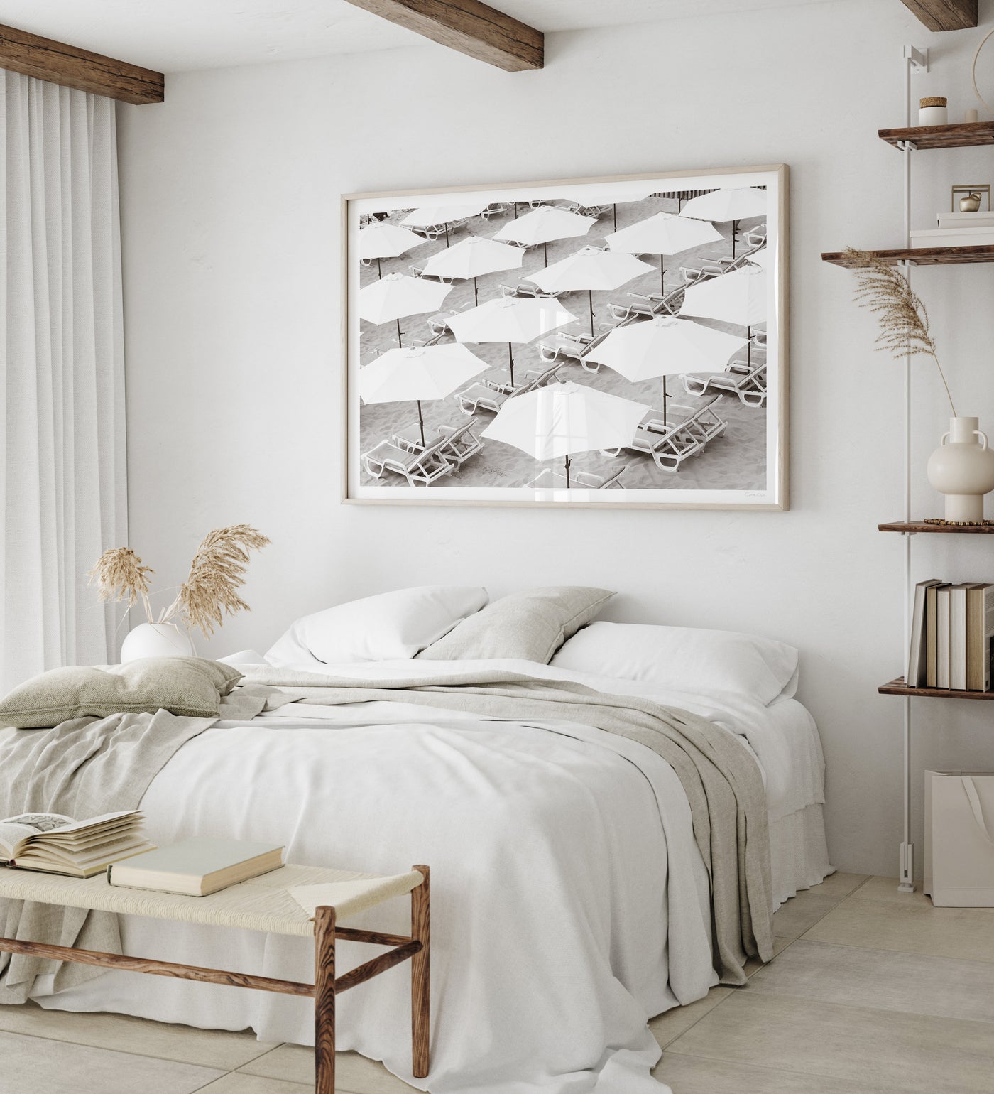 Beach Days – Large black and white beach photography art print by Cattie Coyle in bedroom