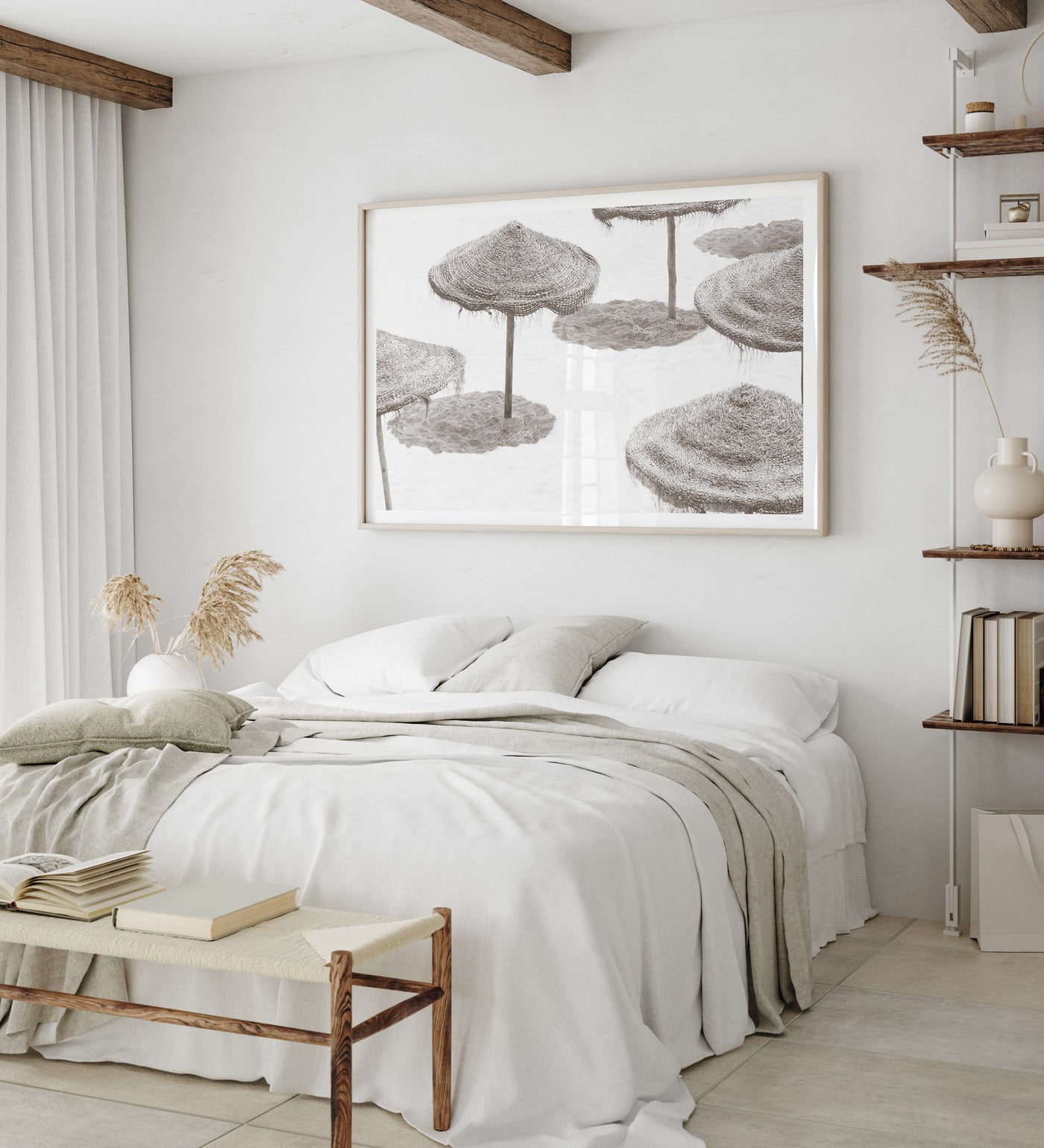 Beach Days – Large black and white fine art print by Cattie Coyle Photography in bedroom