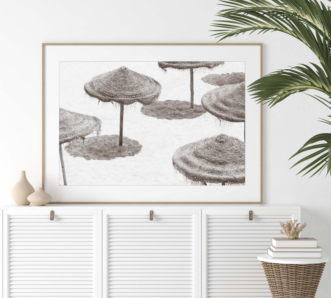 Beach Days – Black and white fine art print by Cattie Coyle Photography on dresser
