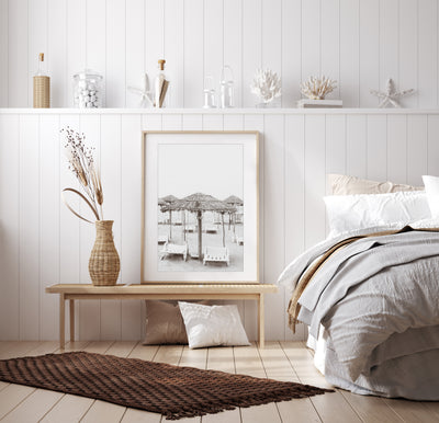 Beach Days – Black and white fine art print by Cattie Coyle Photography in bedroom