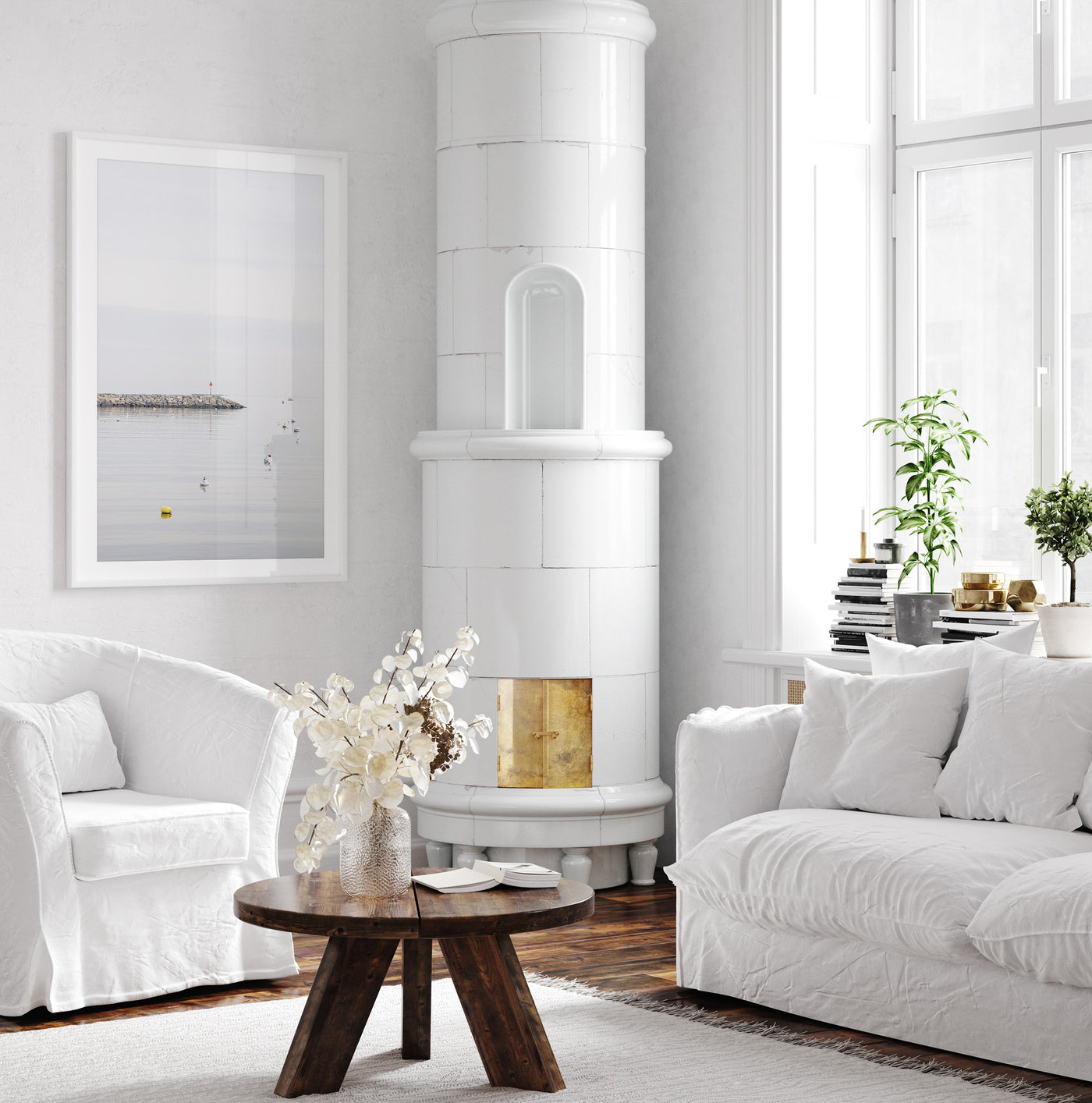 Calm Water - Peaceful wall art by Cattie Coyle Photography in Scandinavian living room