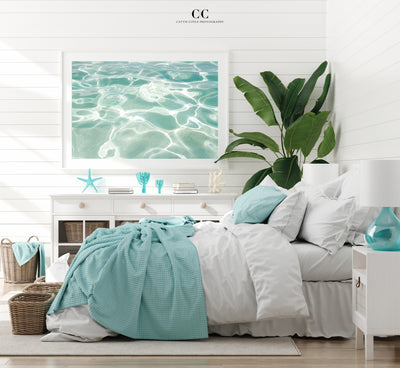 Caribbean Sea - Large turquoise art print by Cattie Coyle Photography in beach house bedroom