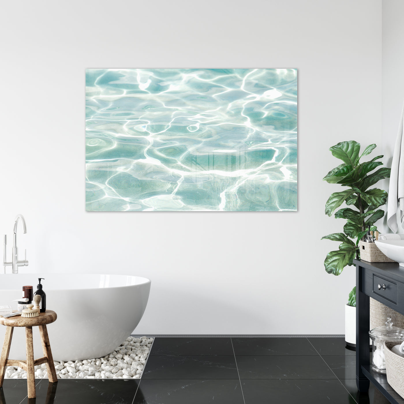 Caribbean Sea - Oversized acrylic glass print by Cattie Coyle Photography in bathroom