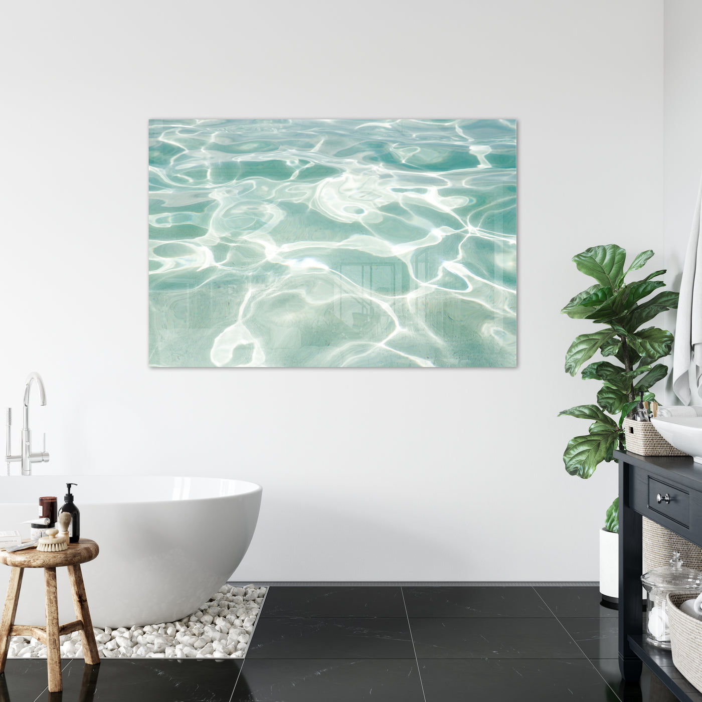Caribbean Sea - Oversized acrylic glass print by Cattie Coyle Photography in bathroom