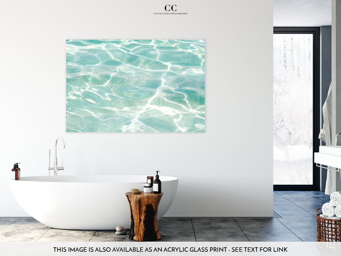 Caribbean Sea - Oversized acrylic glass print by Cattie Coyle Photography in bathroom