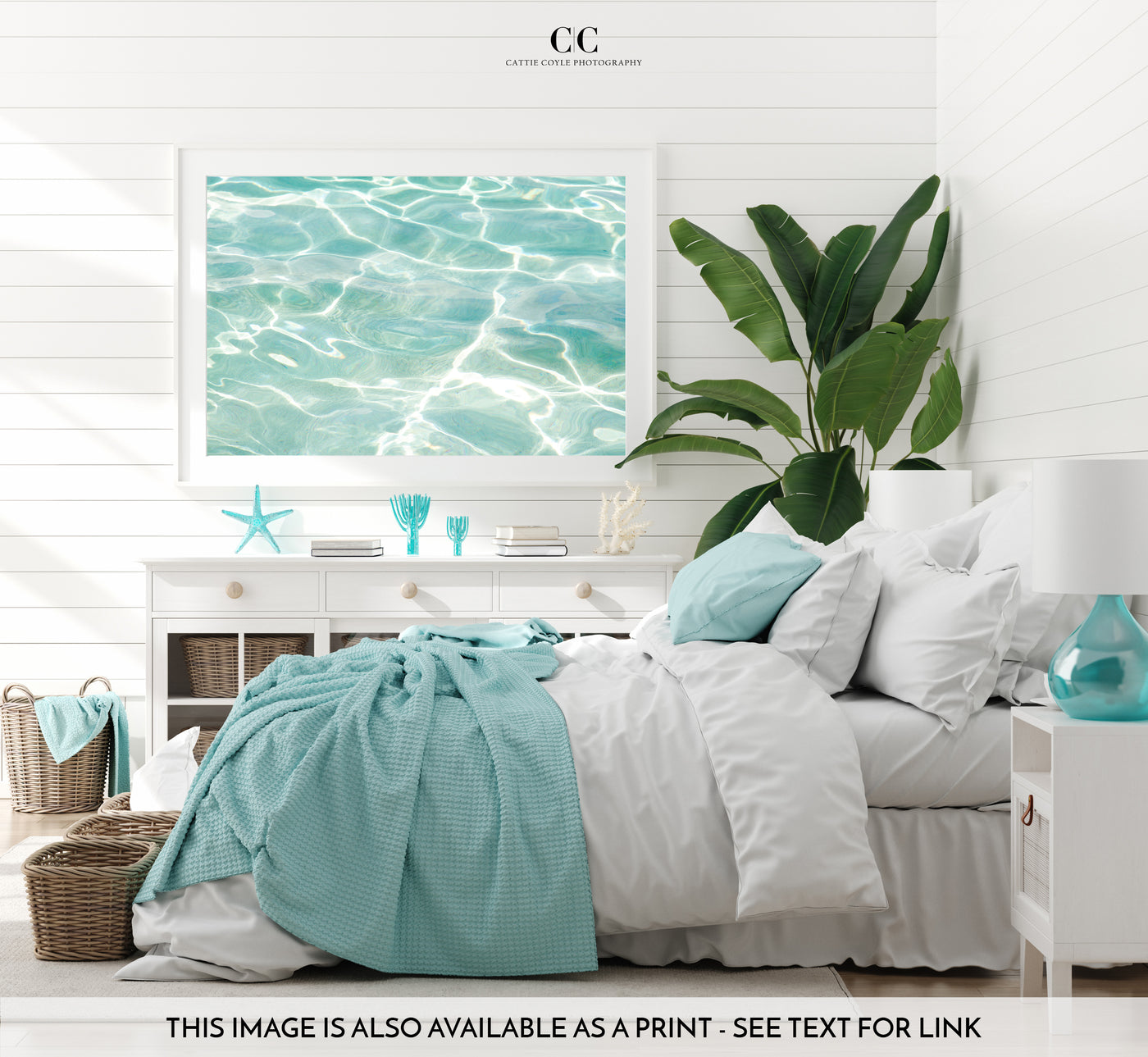 Caribbean Sea - Large fine art print by Cattie Coyle Photography in beach house bedroom