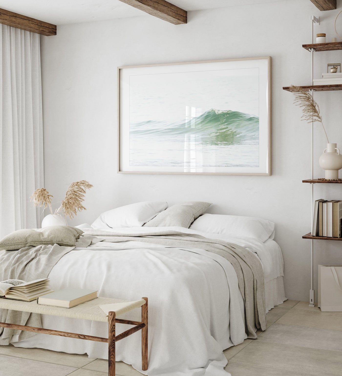Ocean Waves No 5 - Framed ocean wall art by Cattie Coyle Photography in bedroom
