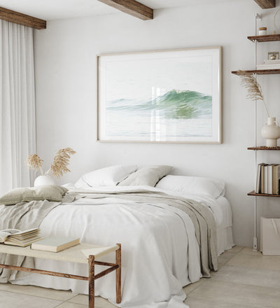 Ocean Waves No 5 - Framed ocean wall art by Cattie Coyle Photography in bedroom