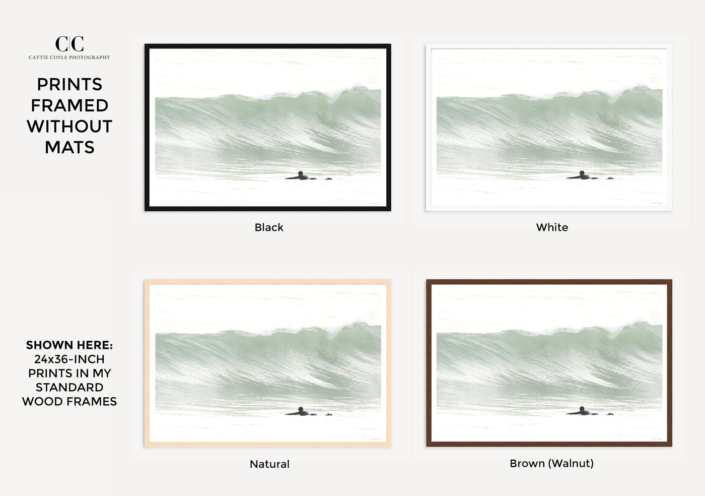 Framed surfing art prints by Cattie Coyle Photography