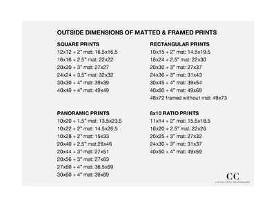 Framed art print sizes - Cattie Coyle Photography