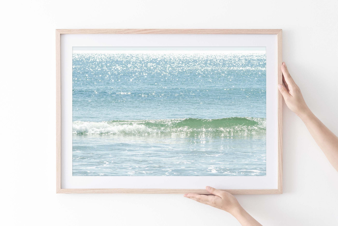 Ocean art print by Cattie Coyle Photography in natural wood frame