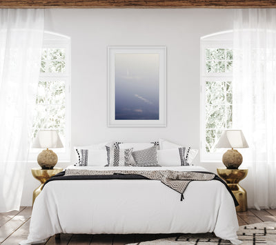 Going Places - Abstract fine art print in shades of blue by Cattie Coyle Photography in bedroom
