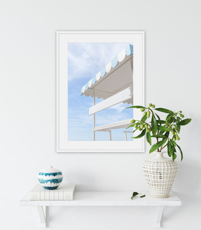 Lifeguard Tower - Blue and white art print by Cattie Coyle Photography