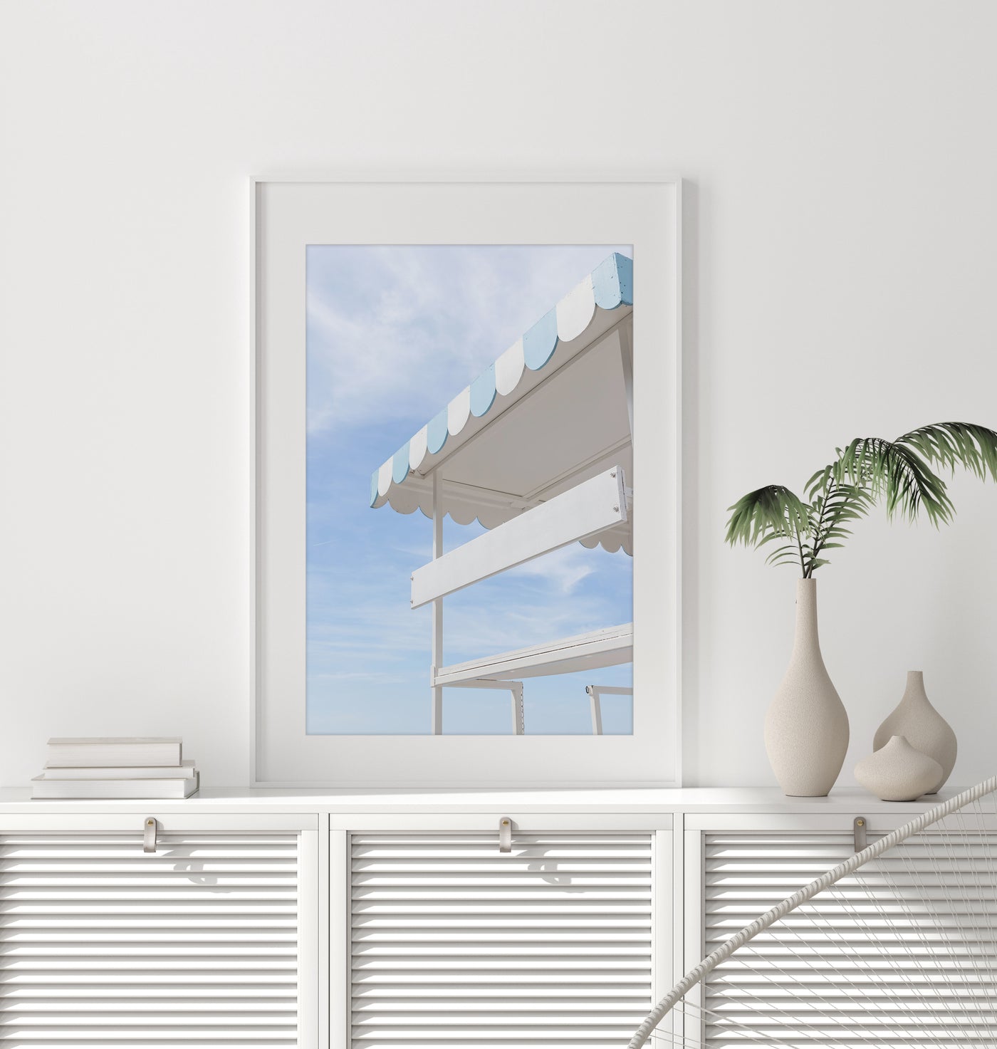 Lifeguard Tower - Blue and white art print by Cattie Coyle Photography
