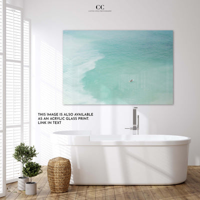 Magoito – Seafoam green acrylic glass art print by Cattie Coyle Photography in bathroom