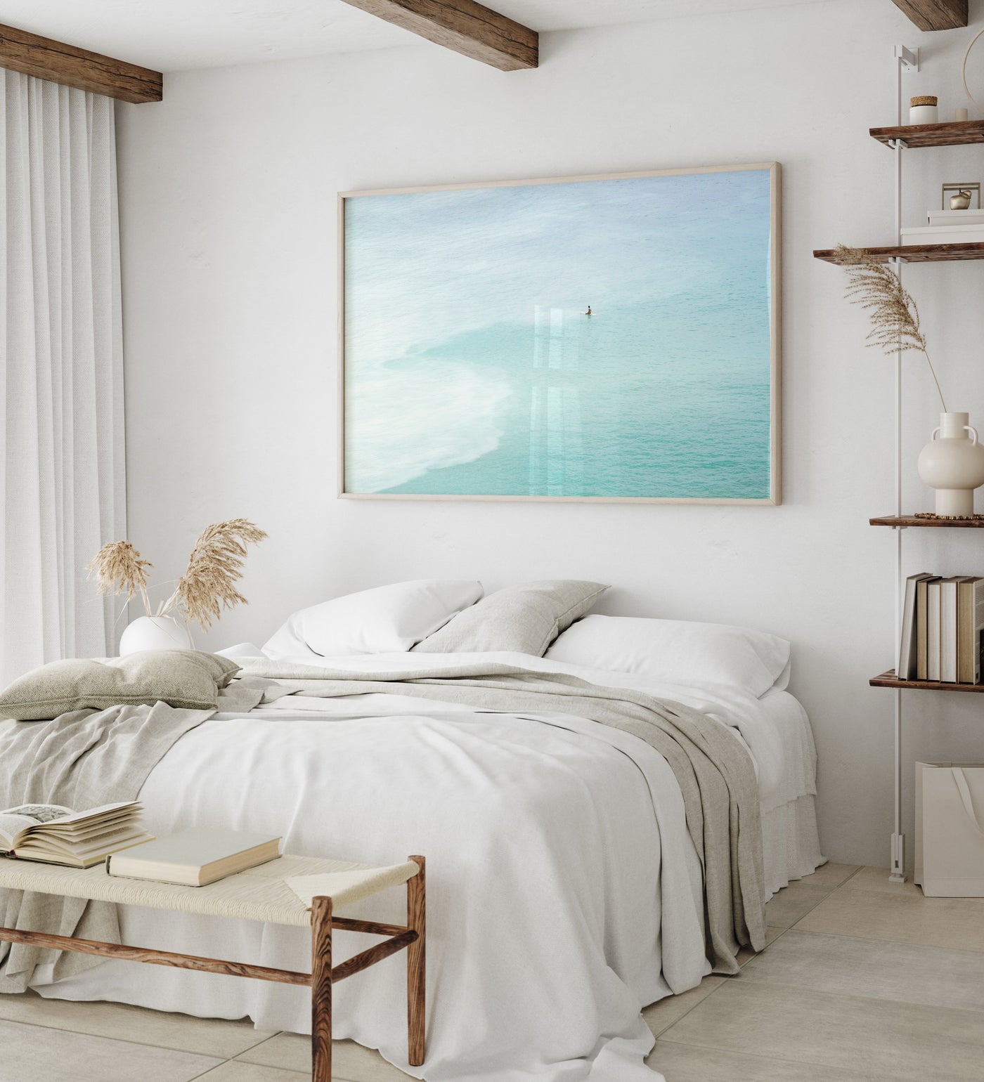 Magoito No 14 - Surfer and turquoise blue ocean fine art print by Cattie Coyle Photography in bedroom