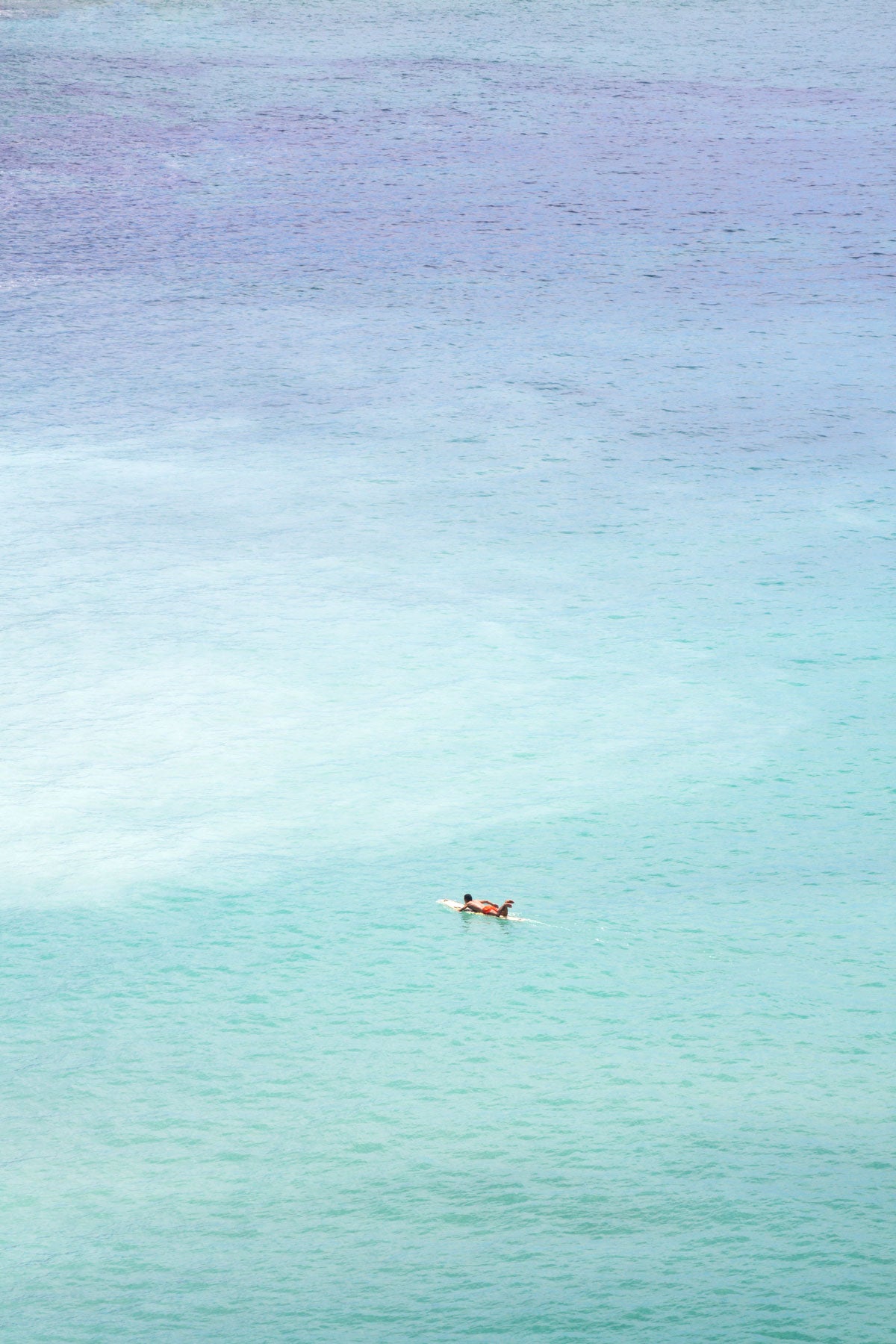 Surfer and turquoise blue water aerial view fine art print by Cattie Coyle Photography