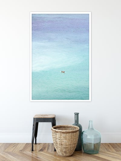 Surfer and turquoise blue water aerial view - Large fine art print by Cattie Coyle Photography