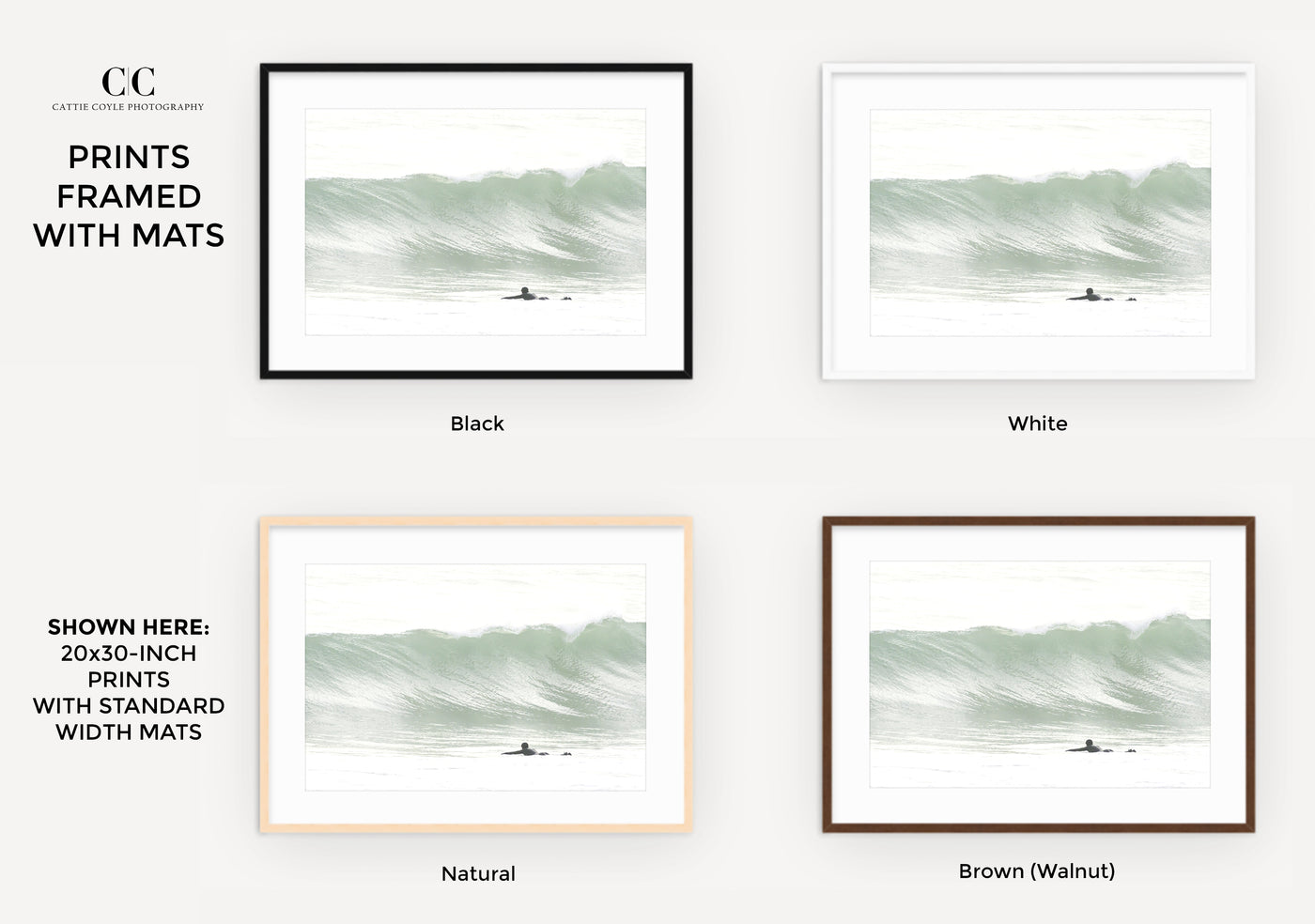 Framed surfing art prints by Cattie Coyle Photography