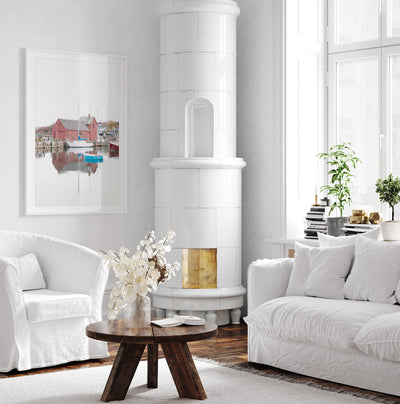 Motif No 1 - Rockport, Massachusetts, art print by Cattie Coyle Photography in living room