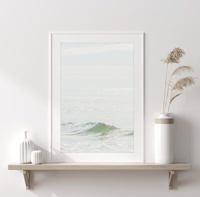 Ocean photography art print by Cattie Coyle Photography on shelf