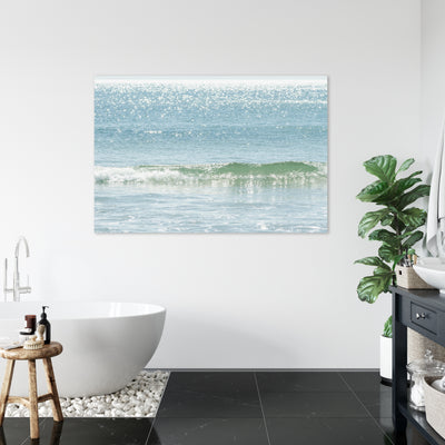 Sun glitter on ocean – Large acrylic glass print by Cattie Coyle Photography in bathroom