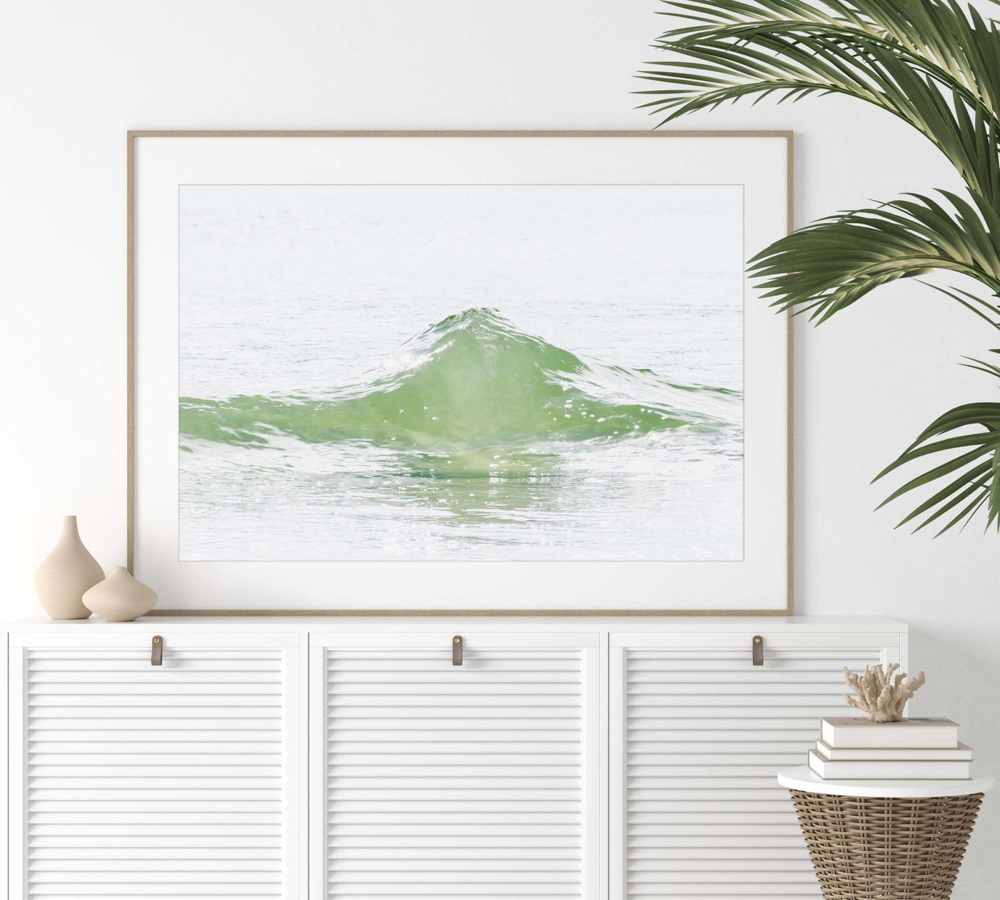 Ocean Waves No 1 - Framed ocean print by Cattie Coyle Photography on white dresser