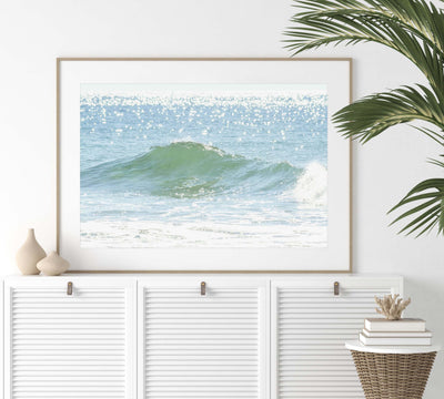 Ocean wave print by Cattie Coyle Photography on dresser