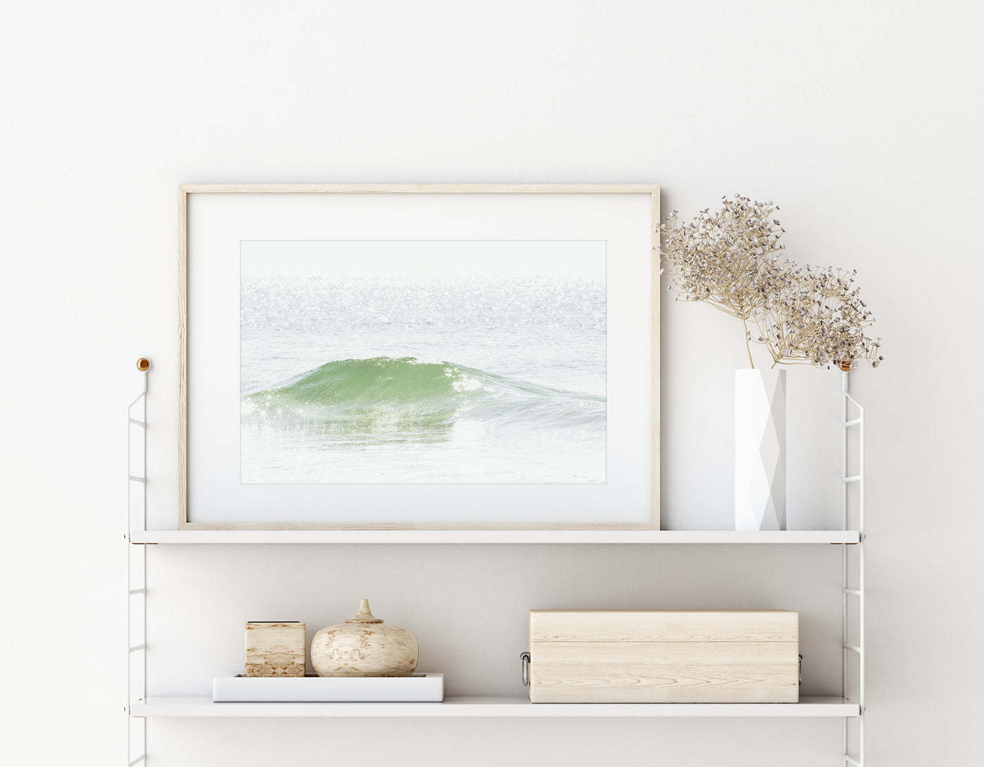 Ocean Waves No 3 - Sea scape wall art by Cattie Coyle Photography on string shelf