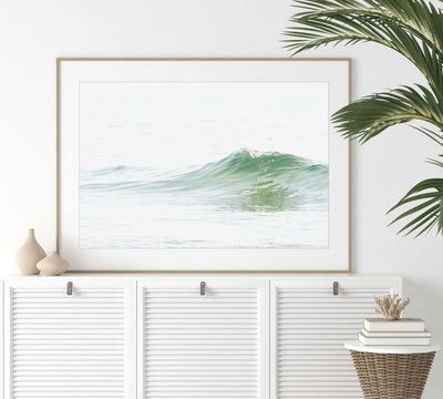 Ocean Waves No 5 - Framed ocean wall art by Cattie Coyle Photography on white dresser
