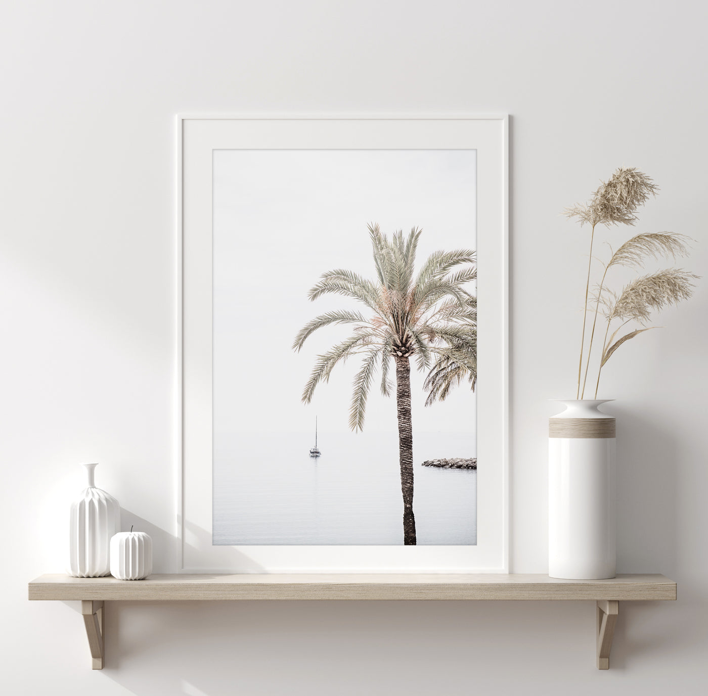 Palm Tree wall art by Cattie Coyle Photography on shelf