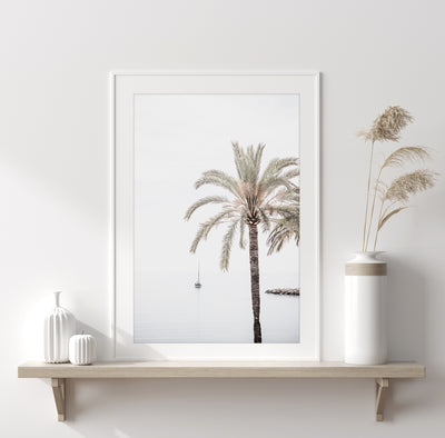 Palm Tree wall art by Cattie Coyle Photography on shelf