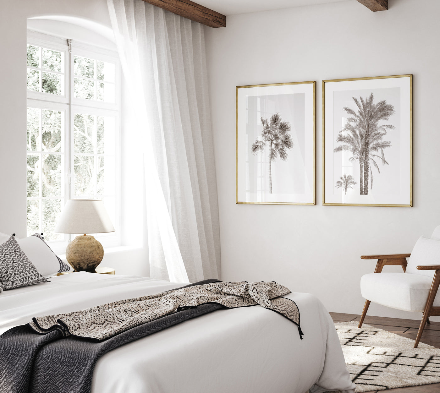 Palm Trees prints by Cattie Coyle Photography in bedroom