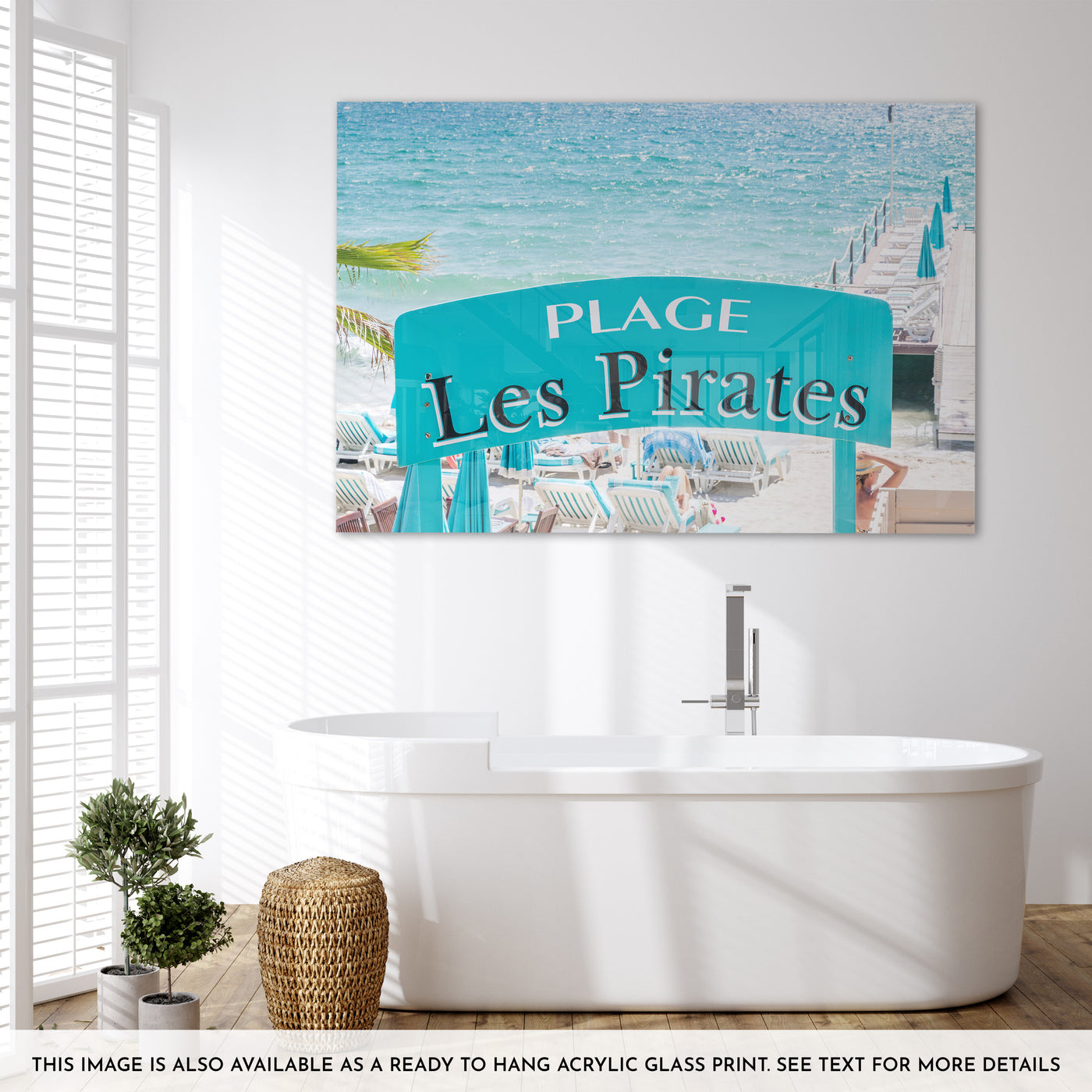 Plage les Pirates - Beach photography acrylic glass print by Cattie Coyle Photography in bathroom