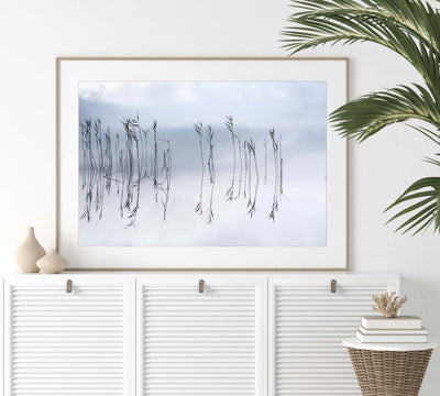Reflections No 1 – Lake art print by Cattie Coyle Photography on dresser