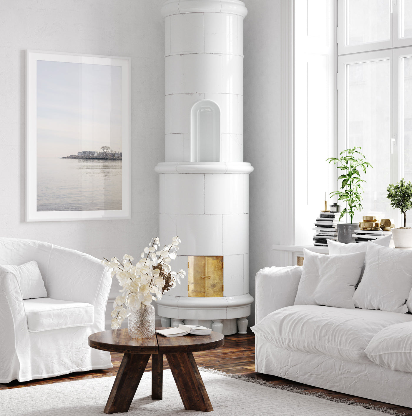Calm wall art by Cattie Coyle Photography: Rockport, MA, in living room