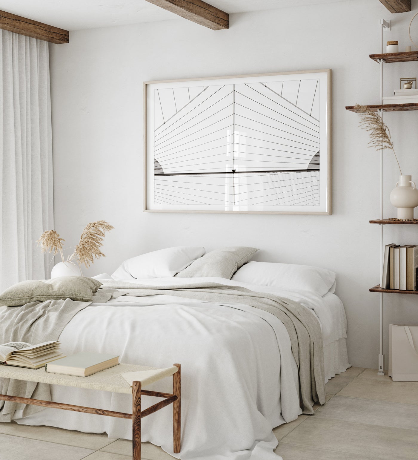Sail - Abstract art black and white print by Cattie Coyle Photography in bedroom
