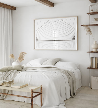 Sail - Abstract art black and white print by Cattie Coyle Photography in bedroom