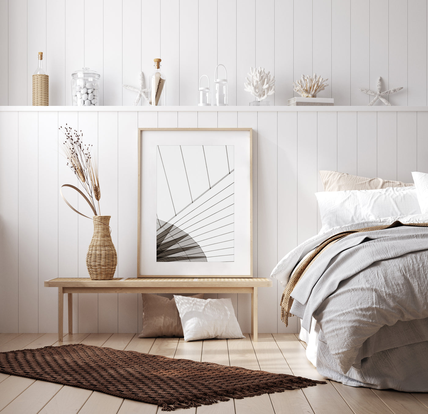 Sail No 11 – Abstract wall art black and white print by Cattie Coyle Photography in bedroom