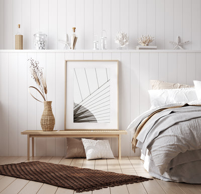 Sail No 11 – Abstract wall art black and white print by Cattie Coyle Photography in bedroom