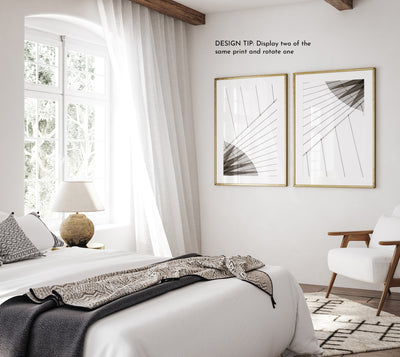 Sail No 11 – Abstract wall art black and white prints by Cattie Coyle Photography in bedroom
