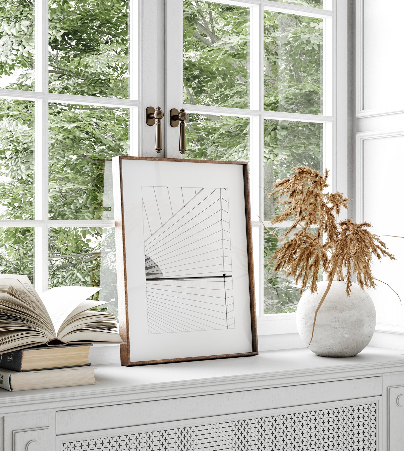 Sail No 9 - Abstract black and white art print by Cattie Coyle Photography on windowsill