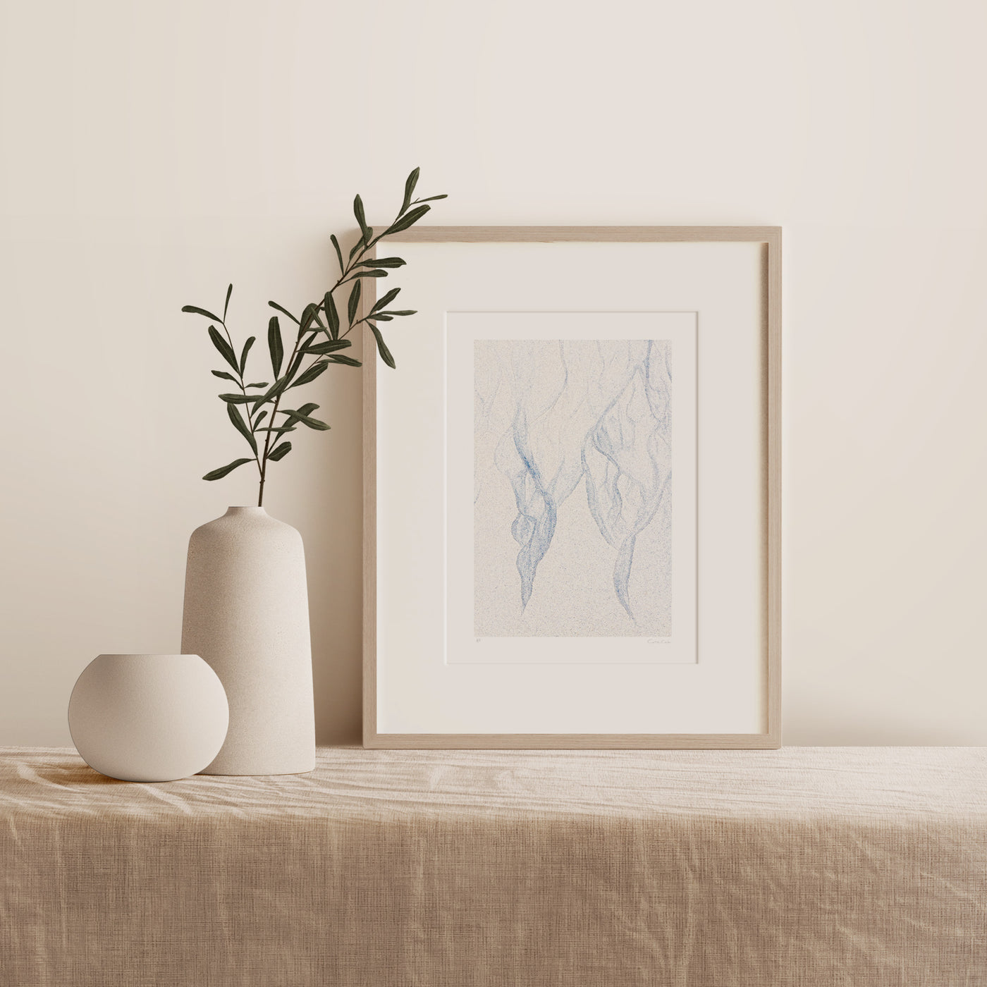 Sand Abstraction – Fine art print by Cattie Coyle Photography in frame on table