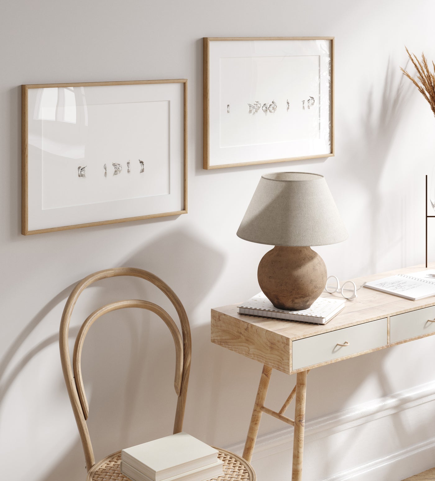 Sandpipers - Birds wall art by Cattie Coyle Photography above desk